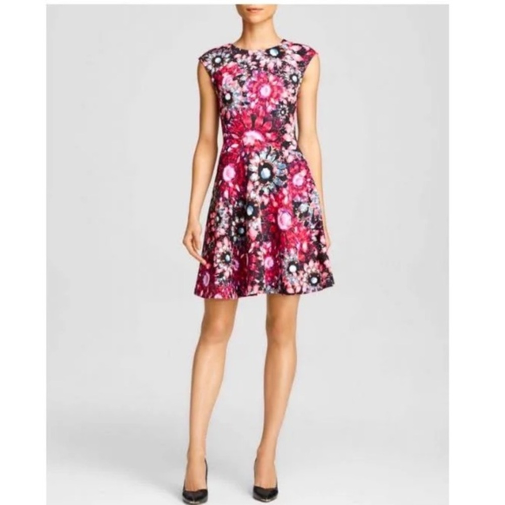 Ted Baker Women's Crystal Brooch Skater Dress Pink Magenta Jewel Tone Gem Mini